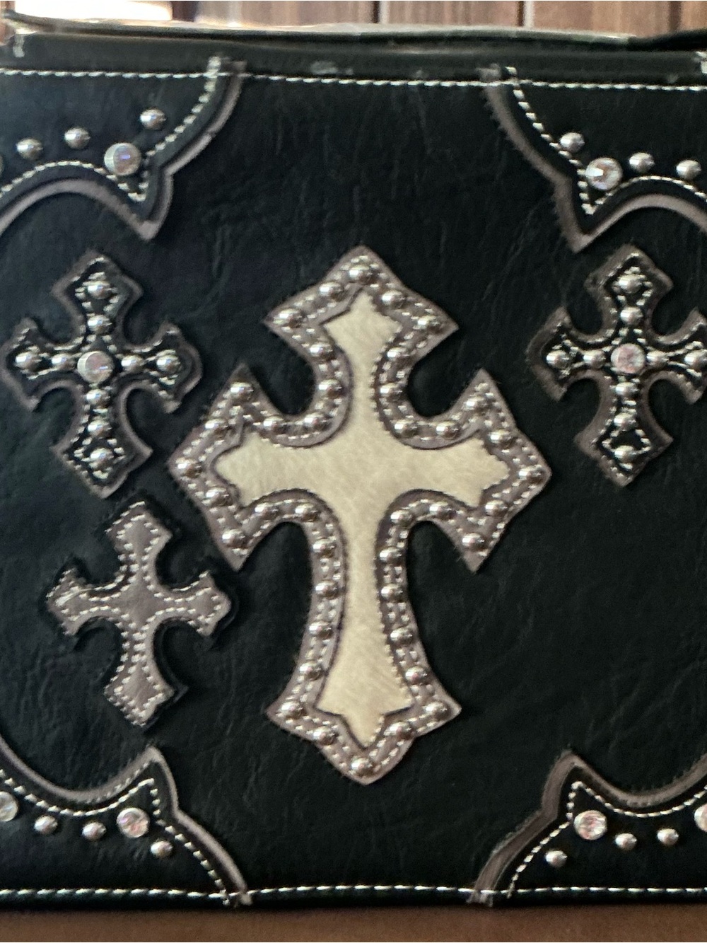 Decorative Black Wall Cross Plaque with Cream Accent